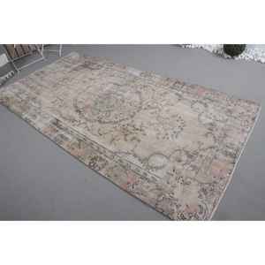 Alfombra Turca Vintage de 4.6x8.5 pies, Alfombra de Lana Gris Rosa con Puntos - Product Image 3