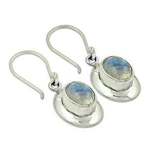 Boucles d'oreilles pendantes en argent 925 plaqué argent pour femme, opale, forme géométrique, sertissage clos, classiques, pour mariage - Product Image 2
