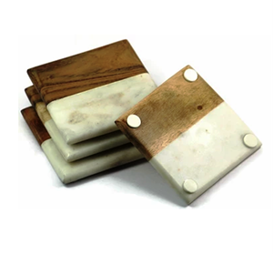 Ensemble de 4 sous-verres en forme de cœur en marbre Design traditionnel classique en bois de manguier fabriqué en Inde pour le bureau, la cuisine et la salle à manger - Product Image 2