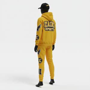 Ensemble survêtement en molleton premium pour homme, coton polyester, chaud, couleur moutarde, sweat à capuche et pantalon de jogging, logo personnalisé brodé, survêtement pour homme grande taille - Product Image 5