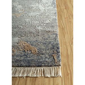Entropy <b>Grey</b> & Black Hand Knotted Wool & Silk Carpet Floral Abstract Pattern Anti-Slip Washable for Teens Use Home Floor-SKWS-56 - Product Image 3