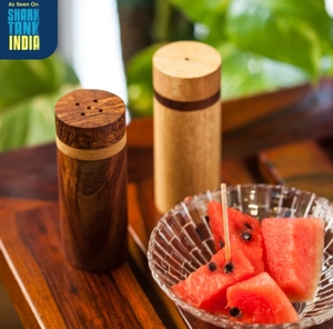 เครื่องปั่นเกลือและพริกไทยแบบหรูหราเครื่องเขย่าเกลือและพริกไทยจากไม้สีน้ำตาลพร้อมถาดตกแต่งห้องครัวเครื่องเทศบดเกลือและพริกไทยทำจากไม้ - Product Image 2