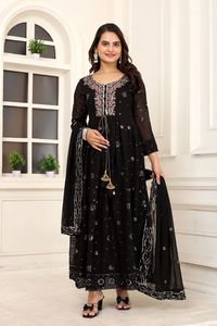 OX GEORGETTE CON TRABAJO DE SECUENCIA DE 5MM CON MANGAS COMPLETAS CON VESTIDO INTERIOR DE SEDA - Product Image 4