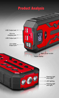 1200A Peak 12V Booster de batterie de voiture Jump Starter Portable Powerbank Built In Cable Support Wireless Charing LCD Display