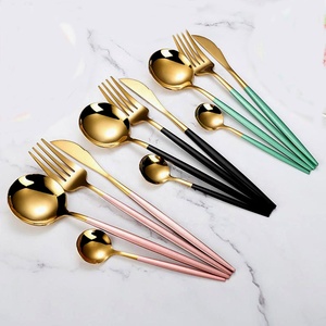 Stainless Steel Gold Plated Cutlery Set with Modern Design Multi Color Long Resin Handle Cutlery Set for Restaurant - Product Image 1