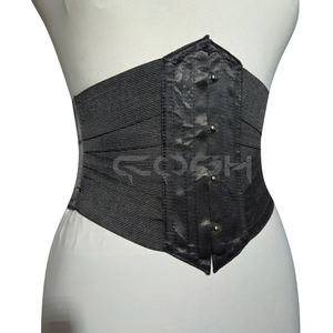 Ceinture Corset Élastique Noire Large avec Panneau Avant en Satin pour Vente en Gros - Product Image 1