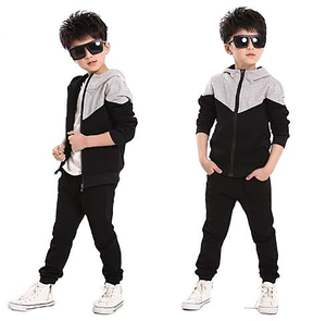 Ensemble de survêtement pour enfants en blocs de couleur d'hiver, sweat à capuche avec cordon de serrage, pantalon de jogging, tenue sportive deux pièces pour unisexe, taille plus, vêtements décontractés - Product Image 2