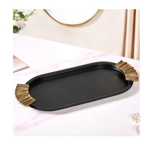 Plateau de table design fantaisie en aluminium noir, plateau de service en métal, plateau de service décoratif pour la maison, la cuisine, la salle à manger, plateau de service pour collations, en vente - Product Image 2