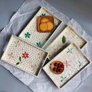 Bandeja de Servir de Bambú Hecha a Mano Ecológica, Tejida en Ratán, Cuadrada, Rectangular, con Incrustaciones de Nácar, al por Mayor - Product Image 3