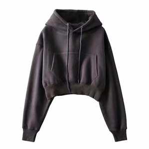 Sweat-shirt court à fermeture éclair pour femme - Coton respirant écologique doublé Col roulé Manches tombantes Personnalisable devant - Product Image 5