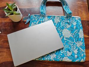 100% Pure Cotton Durable Vintage Quilted <b>Laptop</b> <b>Case</b> Handmade 15"-17" Business Style Protector Bag Sky Blue White Floral Print - Product Image 4