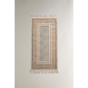 Tapis de couloir extérieur moderne en coton tissé à la main, imprimé à blocs de couleurs abstraits, sérigraphié, à poils moyens, lavable, par MITTAL TEXTILE - Product Image 1