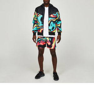 Conjunto de Chaqueta Cortavientos y Pantalones Cortos para Hombre, Transpirable, 2 Piezas, Chándal con Estampado Colorido, Ropa Deportiva Urbana con Capucha - Product Image 1