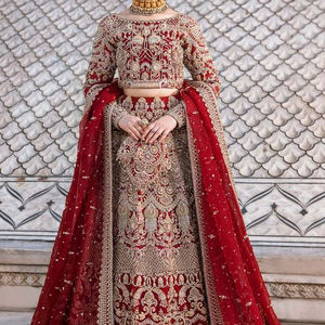 2023 indien/pakistanais lourd broderie mariée Blouse Lehngha robe soie coton matériel avec cristal verre perles pierre Dabka travail - Product Image 1