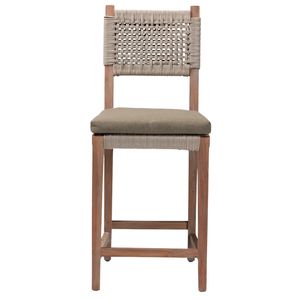 Traditional Solid Wood Counter Height Bar <b>Stool</b> with Woven Rope Backrest Upholstered Seat for Home <b>Dining</b> Cafe & Commercial Use - Product Image 2