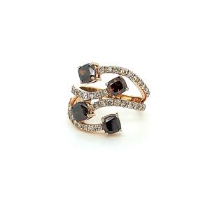 Lujoso anillo de diamantes de solitario de oro amarillo de 18kt Diamante natural en champán y marrón oscuro para ropa de fiesta para niñas - Product Image 2