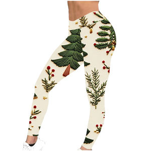 Milky Soft Heat-Transfer Printed Candies Christmas Women <b>Elastic</b> Waist Leggings Tummy Control Four-Way Stretch Breathable Pants - Product Image 3