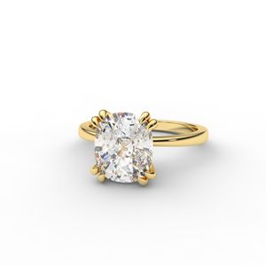 Bague solitaire en diamant de laboratoire taille coussin en or jaune / rose / blanc 18 carats - Product Image 2