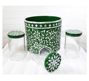 Arabic Style Ramadan Eid Gift Mother of Pearl Inlay <b>Cake</b> <b>Stand</b> 4 Pcs Wooden Lid <b>White</b> India Quality Handicrafts - Product Image 6