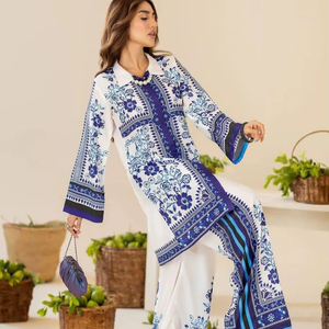 Kurta & Palazzo Coord en coton beurre imprimé floral ensemble classique à la mode élégant imprimé femmes haut et bas ensembles - Product Image 1