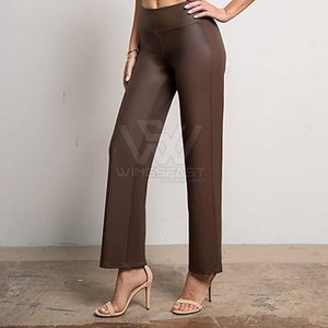 Pantalon en cuir de conception unique de haute qualité pour femmes taille moyenne Style d'hiver avant plat-dernier pantalon en cuir pour femmes vente entière - Product Image 2