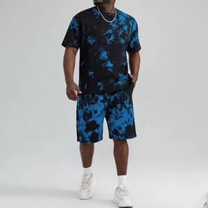 2022 camiseta personalizada Tie-Dye patrón sólido Track Jogger Shorts 100% algodón chándal Jogging ropa de salón conjunto de dos piezas - Product Image 4