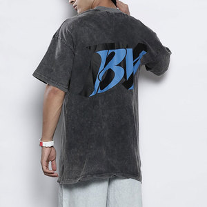 Nouveau vente en ligne Top tenue nouvelle mode hommes lavage à l'acide t-shirts meilleure qualité imprimé patchs conception lavage à l'acide t-shirts - Product Image 1