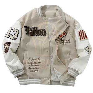 แจ็คเก็ตทีมเบสบอลของผู้ชายแจ็คเก็ตทรงหลวมสไตล์วินเทจเคลือบโพลีเอสเตอร์2025พร้อมโลโก้และตัวอักษร - Product Image 3