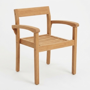 Solid Teak Wood Garden <b>Armchair</b> Slatted Seat Curved Armrest Natural Finish Outdoor Patio <b>Dining</b> Side Chair Setup Art Decor - Product Image 1