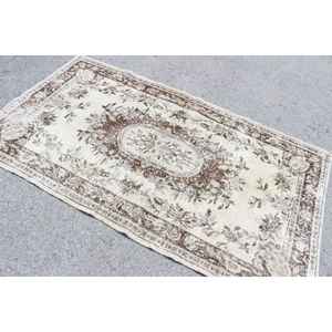 Alfombra Turca de 4x7 pies, Alfombra Vintage, Alfombra Floral Marrón - Product Image 4