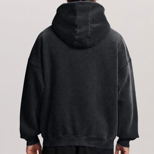 Algodón 450Gsm Cropped Acid Wash Hoodie Hombres Streetwear Heavyweight Hoodie Fabricantes Oversized Puff Printing Zip up Hoodie - Product Image 2