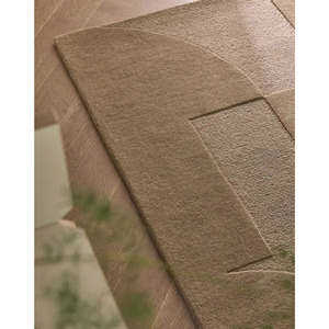 Alfombra de lana beige de lujo, alfombra moderna geométrica alta-baja con mechones para sala de estar - Product Image 6