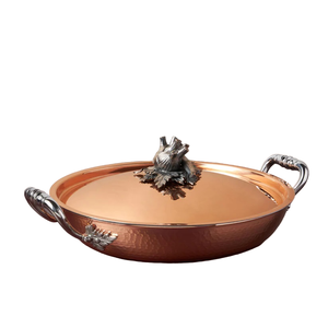 Pot à vaisselle de finition martelé en cuivre pur avec poignée isolée en laiton - Product Image 2