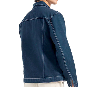 Veste en jean pour homme bleu foncé élégante 2026, col montant, couture blanche, hiver, séchage rapide, respirante, de haute qualité - Product Image 3