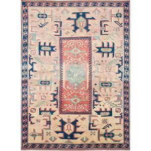 พรมขนสัตว์คลาสสิก Nuray สีเบจ-น้ำตาล ทอมือ ลายเรขาคณิต ทอแบบแบน สำหรับตกแต่งบ้าน ห้องนอน ห้องโถง รูปทรงสี่เหลี่ยมผืนผ้า ขนาด 9x12 - Product Image 1