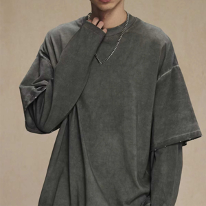 T-shirts à manches longues décontractés d'été en coton 100% avec impression personnalisée, haut uni, coupe ample, double couche de haute qualité - Product Image 3