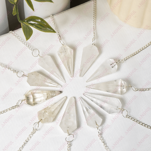 Superb Quality Clear Color Gemstone Agate Carved Feng Shui <b>Crystal</b> Quartz Faceted Pendulums at Least Price - Product Image 2