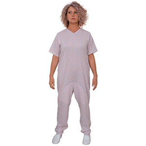 Pyjamas Gerontologiques en Coton et Polyester à Manches Courtes avec Fermetures Éclair Intérieures aux Jambes, Alèses Jetables - 9008/4 - Product Image 1