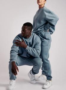 Survêtement d'entraînement en polaire pour hommes, ensemble deux pièces à motif uni pour le jogging d'hiver 100% coton - Product Image 5