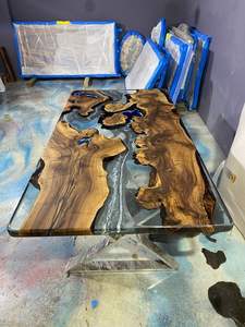 TABLE EN RÉSINE EPOXY RONDE EN BOIS POUR SALLE À MANGER Meubles Table de rivière en bois et résine pour bureau à domicile - Product Image 2