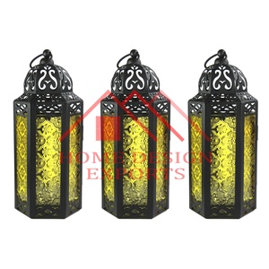 Vente chaude Suspendu En Métal Marocain Lanterne Pilier Bougeoir Lampe Noir Antique Rose En Relief Verre Nordique Festival Maison - Product Image 2