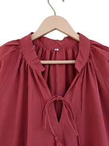 Robe maxi en coton rouge faite à la main pour femmes, imprimé uni, saison automne-hiver, robe en coton plaqué pour l'été - Product Image 4