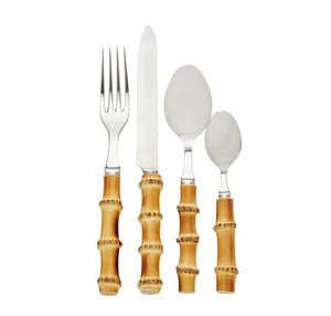 Ensemble de couverts en acier inoxydable pour la maison avec manches en bambou Réutilisable Très écologique Ensemble de couverts de qualité n°1 de style japonais - Product Image 1