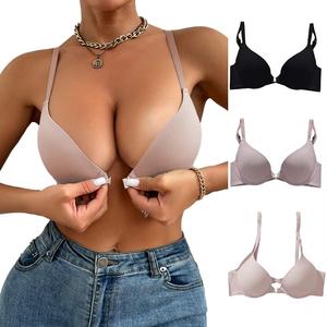 Sujetador sin aros personalizado de fábrica para mujer, almohadillas para sujetador de inmersión con correa ancha, Sujetador de copa triangular de cobertura completa, logotipo tejido - Product Image 1