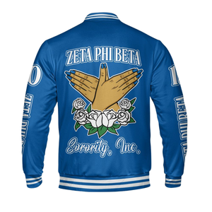 Zeta Phi Beta 1920 Sorority Blue White Founders Edition ZPB Varsity Letterman Jacket Greek Life Chenille Patch Apparel - Product Image 5
