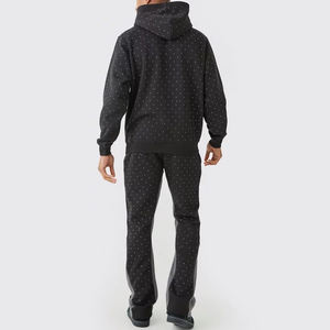 Servicio OEM Chándal de ajuste regular con diamantes de imitación Ropa informal Sudadera con capucha y chándal para correr Negro - Product Image 2