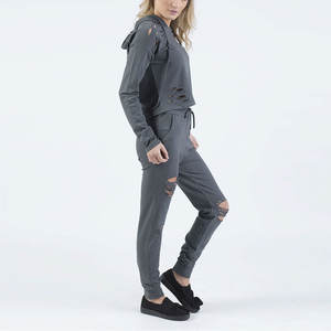 Conjunto Deportivo de Dos Piezas para Mujer, Estilo Desgastado, Sudadera con Capucha y Pantalones, Ropa de Moda, Proveedor Mayorista - Product Image 4