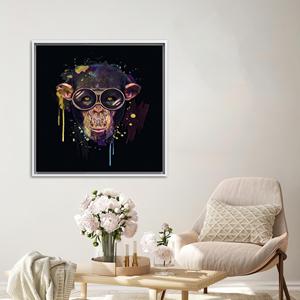 Obra de arte moderna en lienzo con estampado animal: elegante decoración de pared con diseño de mono, lienzo con marco blanco - Product Image 1