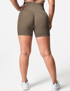 Pantalones cortos de Yoga sin costuras de cintura alta para mujer, mallas de entrenamiento con patrón sólido, Spandex reciclado/nailon, ropa deportiva para gimnasio - Product Image 5