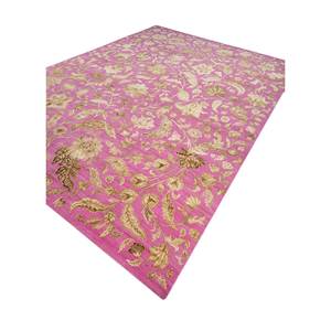 Tapis en laine et soie noués à la main Aurora, motifs floraux rose et violet, pour la maison, la voiture, modèles rectangulaires en puzzle - pour salon, couloir SLR-50 - Product Image 2